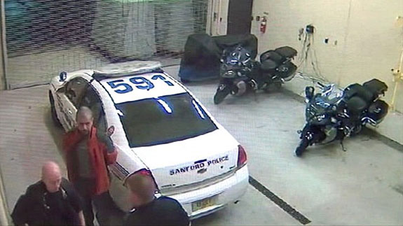 In a police video from the night Trayvon Martin was shot and killed, George Zimmerman does not appear to be wounded. (Screenshot: ABC News.)