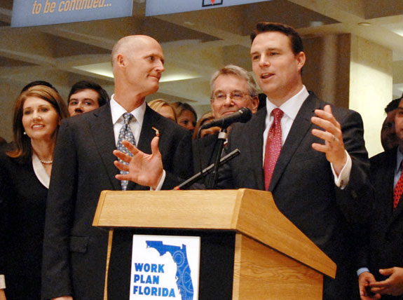 Gov. Rick Scott and House Speaker Will Weatherford worked together on enacting 150 new laws in Florida in the last legislative session. Those laws went into effect today. (Photo by Meredith Geddings.)