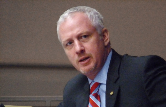 At a hearing in Tallahassee, state Sen. Jeff Clemens, D-Lake Worth, tried to get a state emergency management official to say "climate change." (House photo by Mark Foley.)