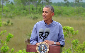 President Barack Obama gave an Earth Day speech in the Everglades, saying climate change "can't be edited out." (Official White House photo.)